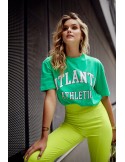 Pantaloni eleganti dama cu crapatura neon lime 502800 - Magazin online - Boutique